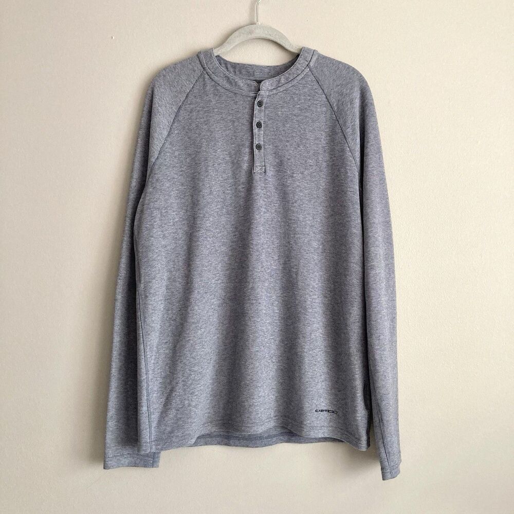 Exofficio Insect Shield Henley Shirt Mens Med Gray Long Sleeve Outdoor Camping